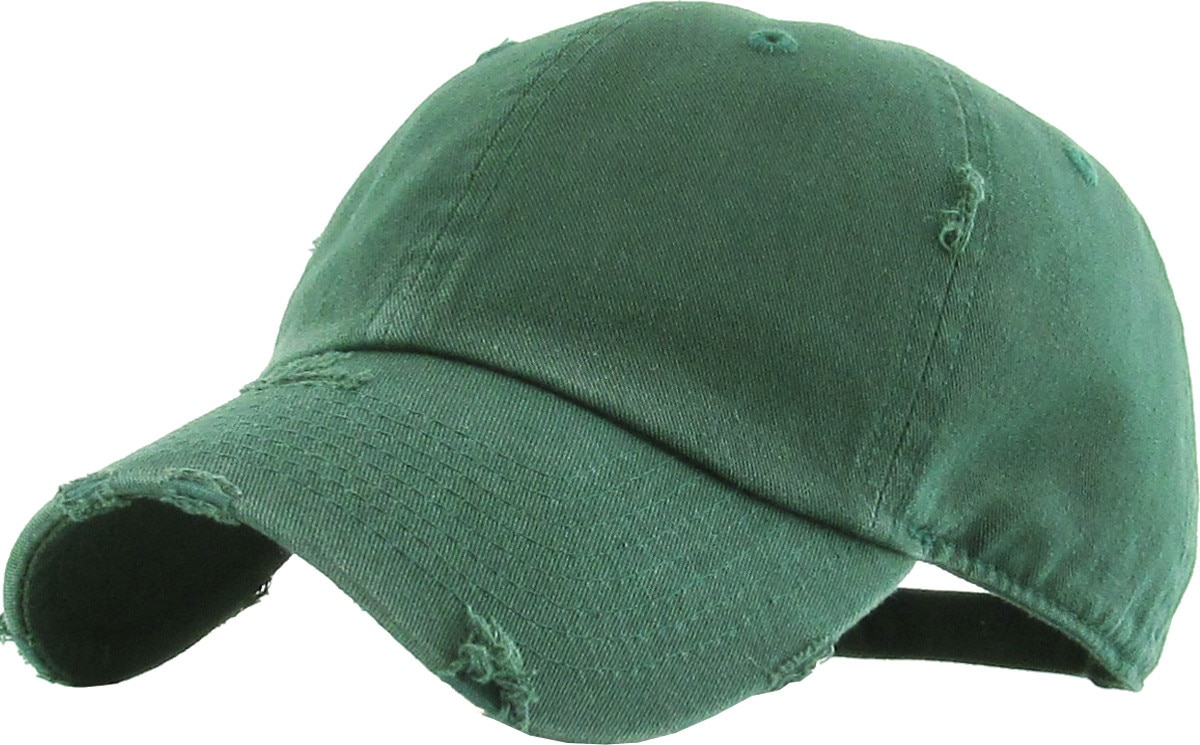 Hunter Green Distressed Vintage Baseball Cap Front Side View